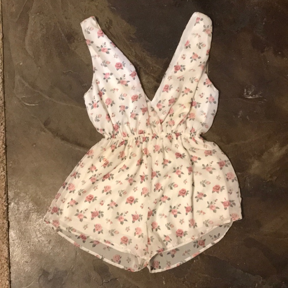 White with roses romper